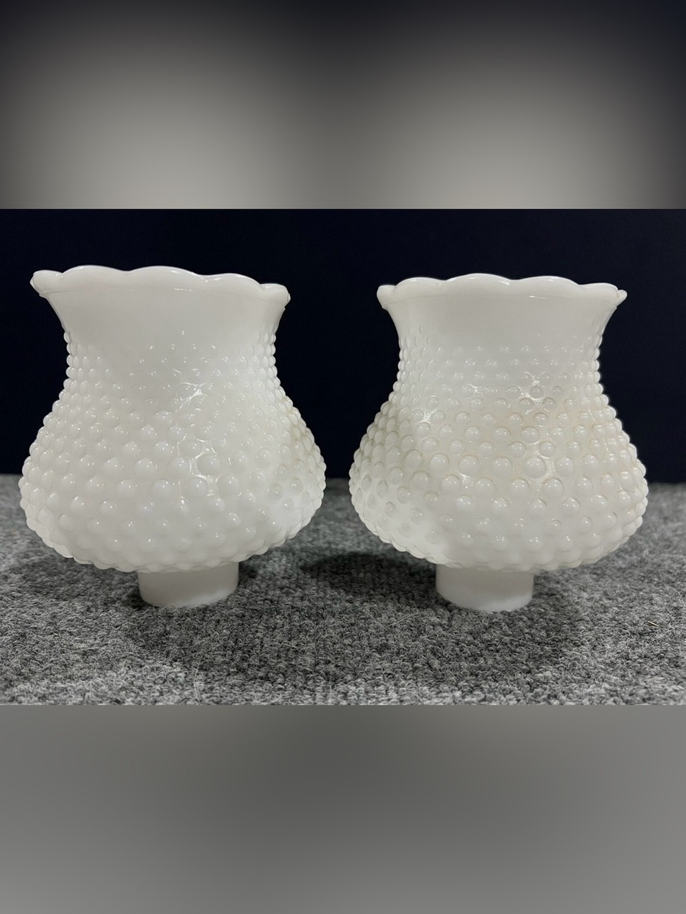 Vintage pre-1970 Set Of 2 Milk glass Hobnail Replacement Lampshades 3” Fitter
